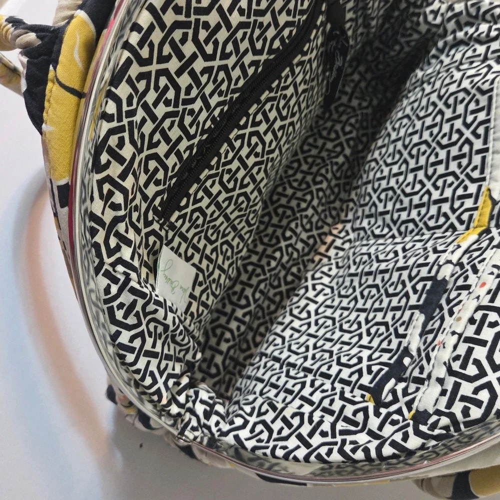 Vera‎ Bradley Alice Frame Bag Shoulder Black Yellow Floral Quilted Kiss Lock